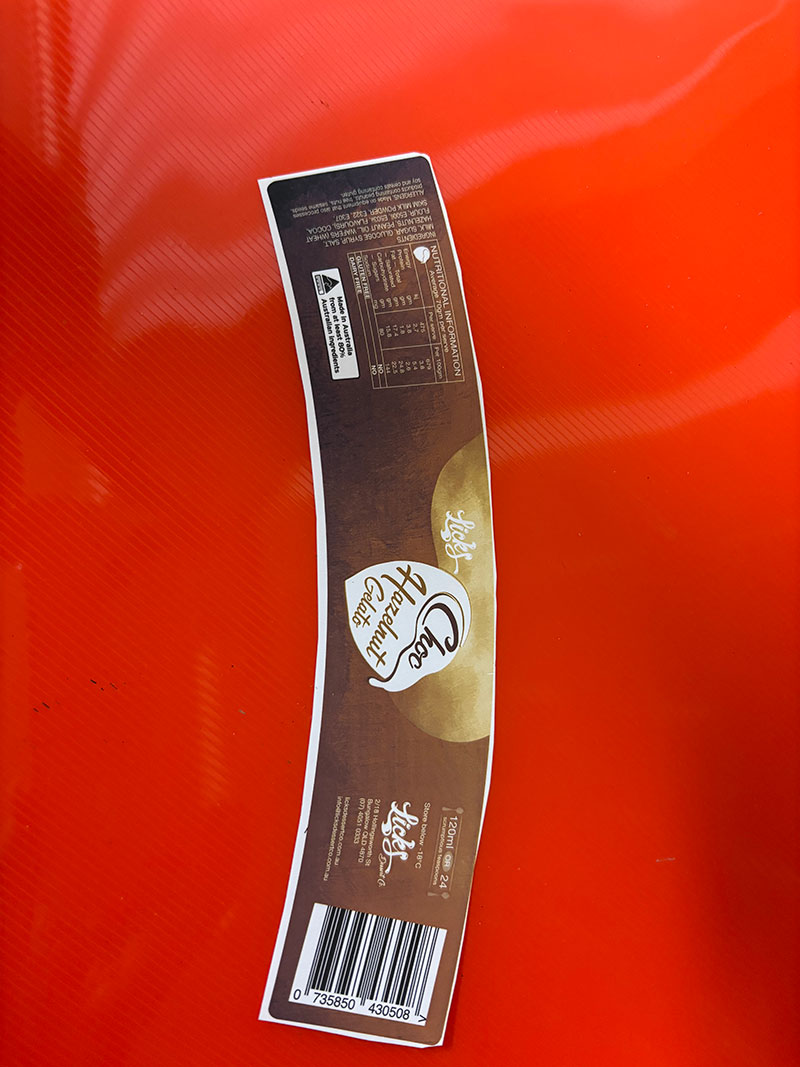 Custom professionally printed product label sample